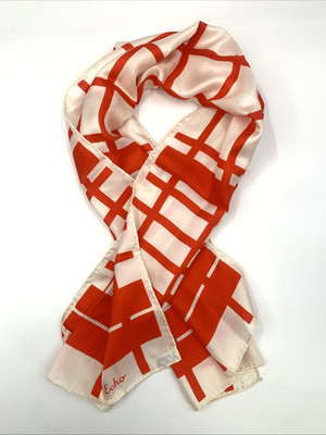 VTG Echo 100% Pure Silk Scarf Japan 15 x 44'' Red & White Lines Criss-Cross