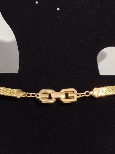 Vintage GIVENCHY Signed Double-GG Necklace Herringbone Chain Goldtone 21" France - Picture 9 of 17