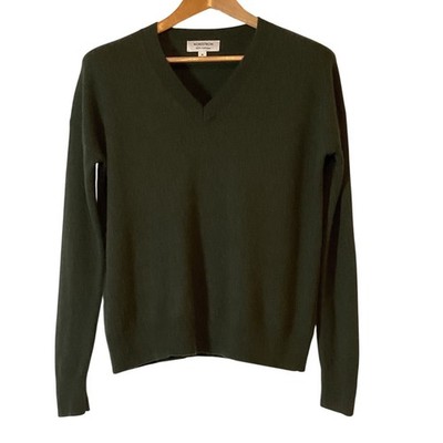 Nordstrom Mens 100% Cashmere V-Neck Sweater Olive Green Size Medium RN58665