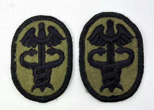 Lot of 2 US ARMY MEDICAL COMMAND MEDCOM PATCH CADUCEUS OD GREEN Sewn MINT