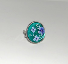 Lampwork Murano Large glass adjustable flower ring 28 mm round