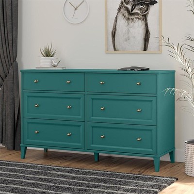6 Drawer Dresser w/ Brass Hardware & Laminate Drawers, Tapered Legs, Green  | eBay