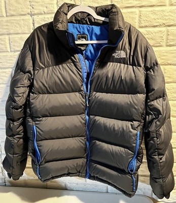 North Face Puffer Jacket Men's/Unisex Lrg. Nuptse 700 Goose Down Blk w Blue Trim