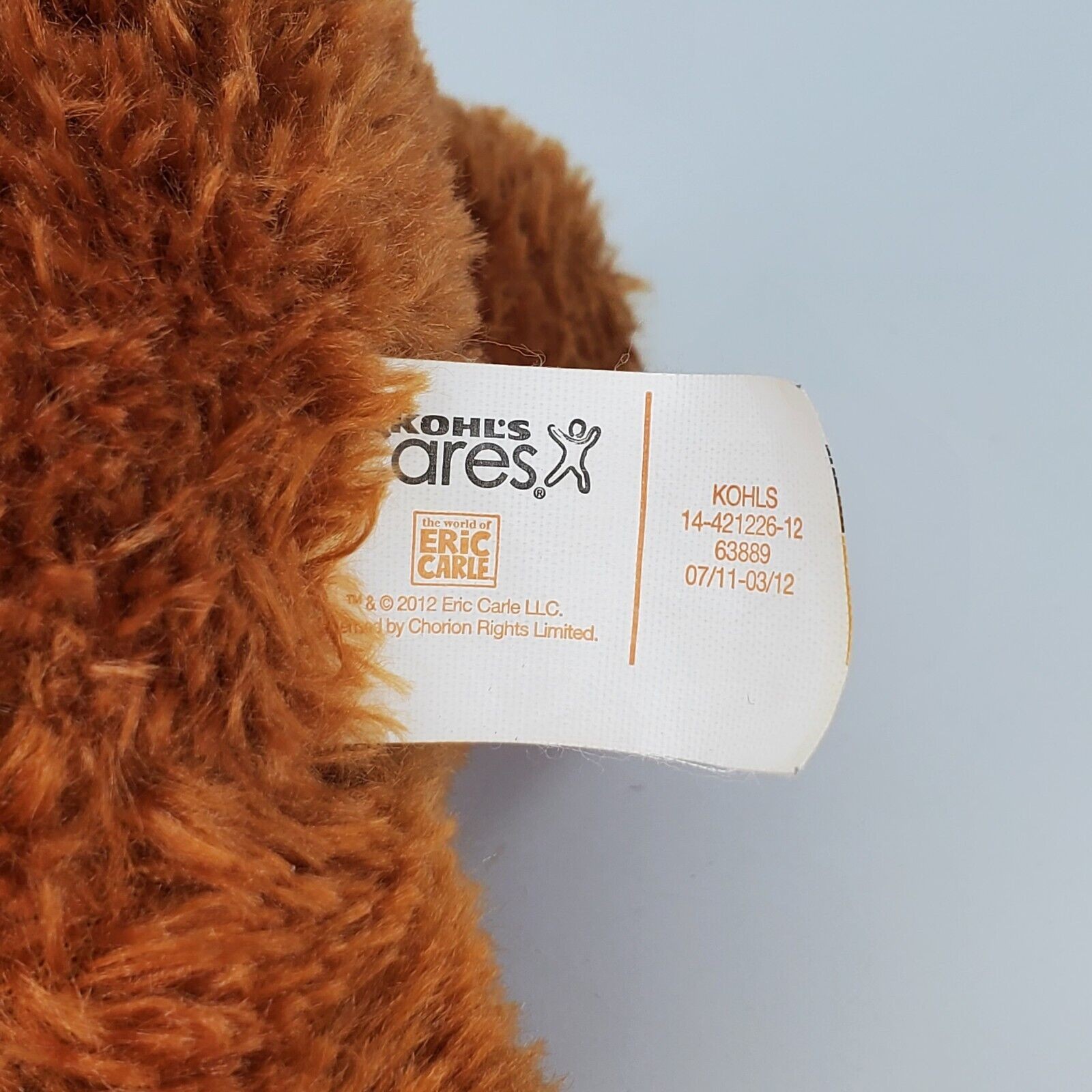 Kohls Cares Eric Carle Brown Bear 12" Plush Stuffed Animal 2012 Cute Furry Soft