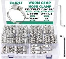 OURU 175PCS Hose Clamps Stainless Steel Assortment Adjustable 1/4-26-51mm Wor...