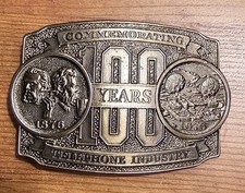 Vintage Ltd Ed 100 Years 1876/1976 Telephone Industry Brass Belt Buckle Chicago