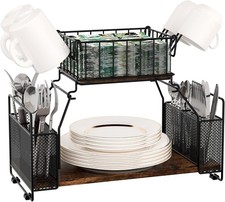 2-Tier Buffet Caddy Organizer -Heavy Duty Countertop Metal Paper Plate  Utensil