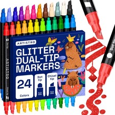 24 Shimmering Glitter Dual-Tip Paint Pens Sparkly Markers with Acrylic Ink ...