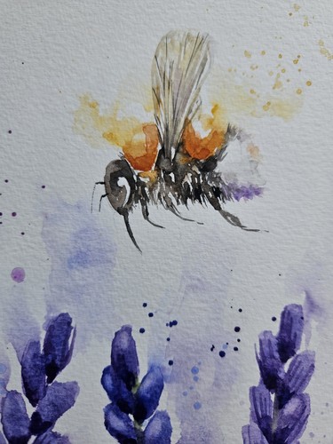 Large New original signed watercolour painting by Elle Smith Art. Bee & Lavender - Picture 7 of 8