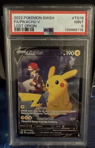 2022 POKEMON SWORD & SHIELD LOST ORIGIN #TG16 FULL ART/PIKACHU V PSA 9