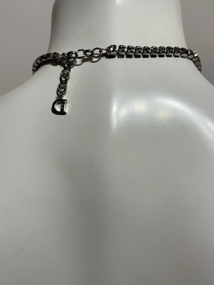 Vtg Christian Dior by John Galliano Silver Crystal Cherry Blossom Choker - Image 3 of 4