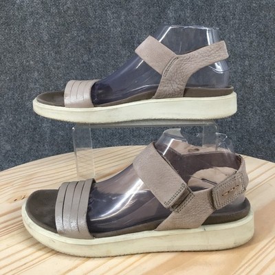 ECCO Flowt 2 Strappy Sandals Womens 40 Hook & Loop Comfort Open Leather Gray