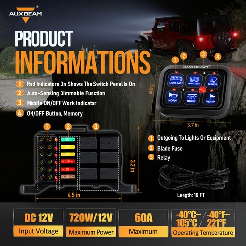 Auxbeam 6 Gang On-Off LED Switch Panel BC60 Control for Polaris RZR Trail 900 - Picture 5 of 12