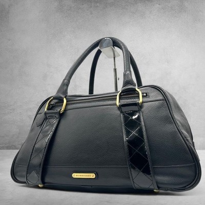 Burberry Grained Leather Mini Boston Bag Quilted Black Nova Check Lining