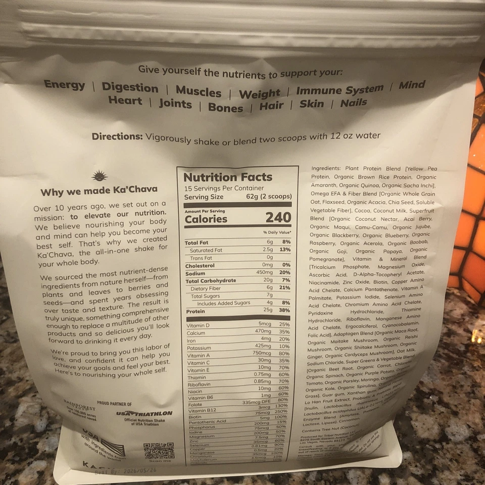 KA’CHAVA SUPERALIMENTO CHOCOLATE Comida para todo el cuerpo Proteína en polvo Kachava grande 32,8 oz Foto 3 de 4