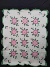 Vintage floral Quilt multicolor hand stitched Quilted appliques work A71