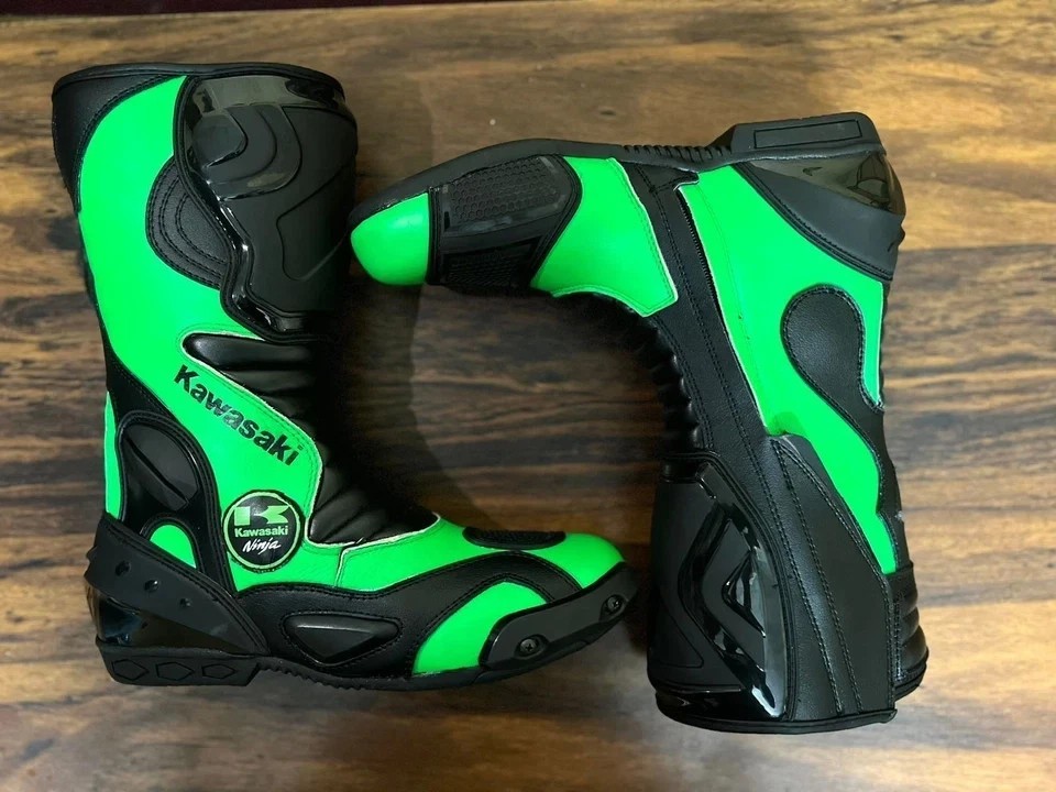 Kawasaki Ninja Motorcycle Riding Boots Green Black Racing Sport
