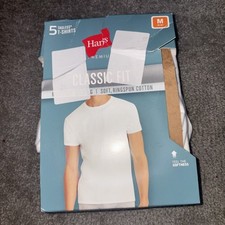Hanes Premium Men Short Sleeve Classic Fit Crewneck T-Shirt 5 pack White Sz M