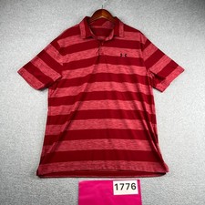 Under Armour Heatgear Polo Shirt Red Striped Performance Stretch Mens Large