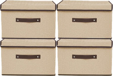 Fabric Storage Boxes with Lids, Pack of 4, Wardrobe Storage Organiser, Foldable