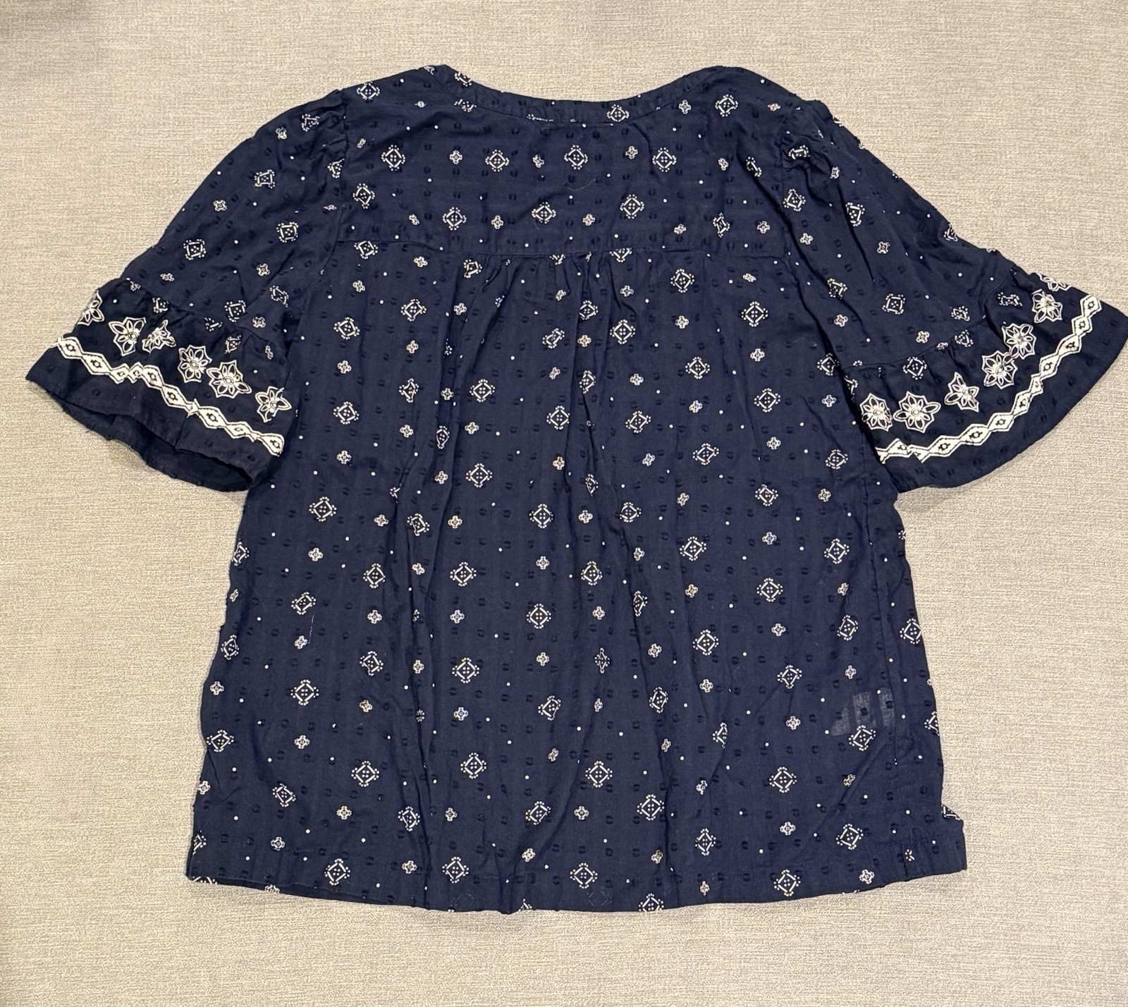 LOFT Navy Embroidered Split Neck Flutter Sleeve B… - image 4