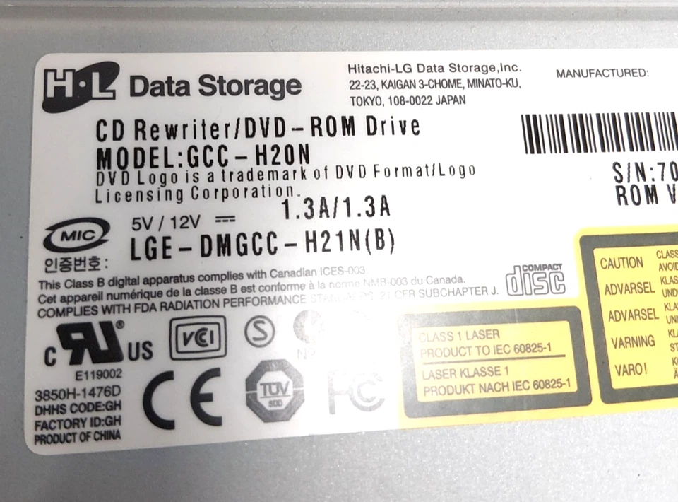 Modelo de almacenamiento de datos H-L: GCC-H20N - CD-RW/DVD-ROM IDE - Unidad negra Foto 3 de 4