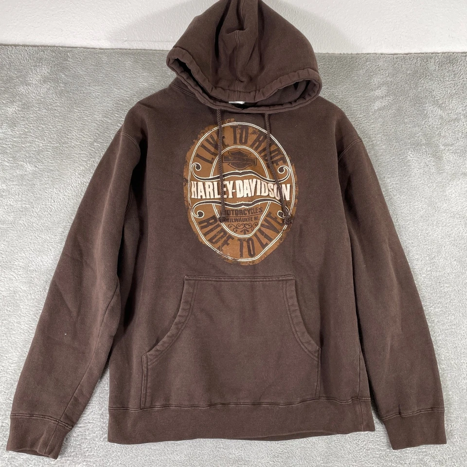 Y2K Harley Davidson Hoodie Mens Medium Brown Duluth Minnesota Surf Skater Flames - Image 2 of 4