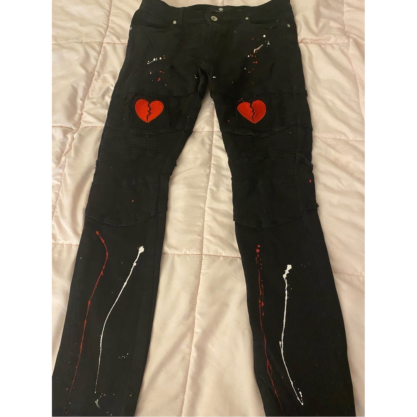 FOCUS Heartbreaker Broken Heart Distressed Splatter Denim - Rare Jet Black/Red
