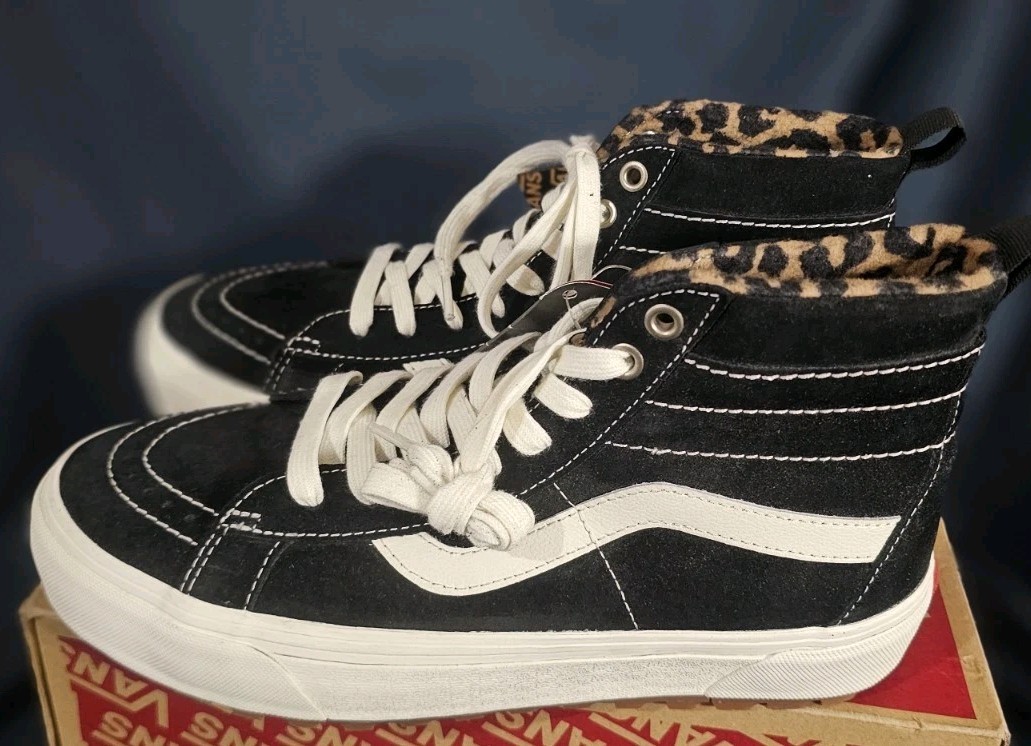 Vans Sk8-Hi Mte-1 Botas Negras Leopardo Hombres Talla 7.5 Mujeres 9 Nuevas Sin Defectos de Caja