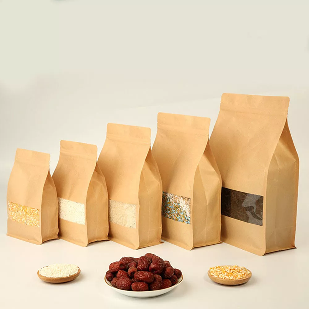 Kraft Paper Stand Up Bags Self Seal Bag With Matte Window Food