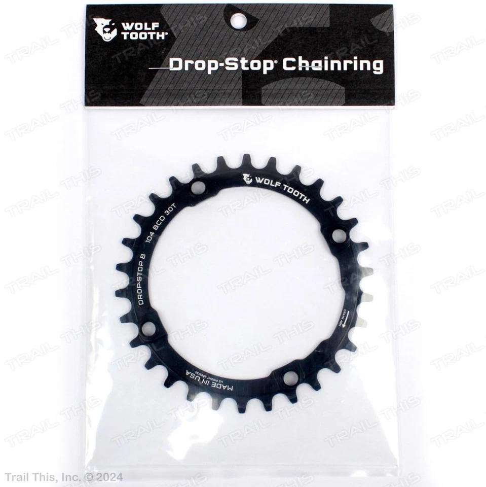 Plato Wolf Tooth 30T x 104 BCD 4 pernos Drop-Stop bicicleta - negro Foto 4 de 4