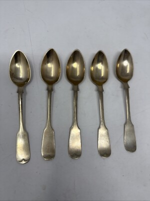 Vintage Packfong Coffee Tea Dessert Spoon Set Of 5 Gold Tone Brass Unique Rare