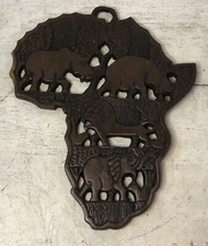 Hand Carved Wood Wooden Africa Rhino Hippo Lion Elephant Folk Art Wall Plaque