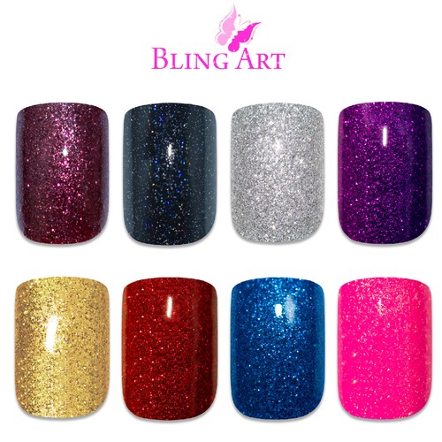 Bling Art False Nails Black Red Blue Pink Maroon Purple Gold Gel Fake Medium Tip Ebay