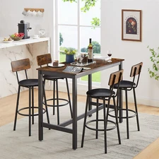 5 Piece Bar Table Set Counter Height Kitchen Pub Table w/ 4 Bar Stool US