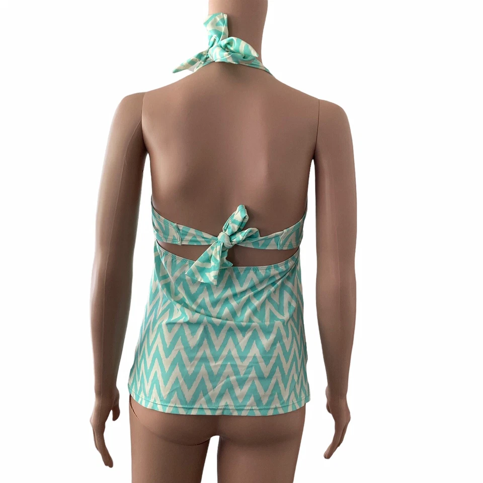 Antonio Melani Tankini Swim Top Small Green And White Striped Stretch Halter - Image 2 of 4