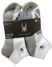 Men s Spyder Cushion LOW CUT Socks 6 Pairs - Shoe Size 6-12 WHITE With Logo New