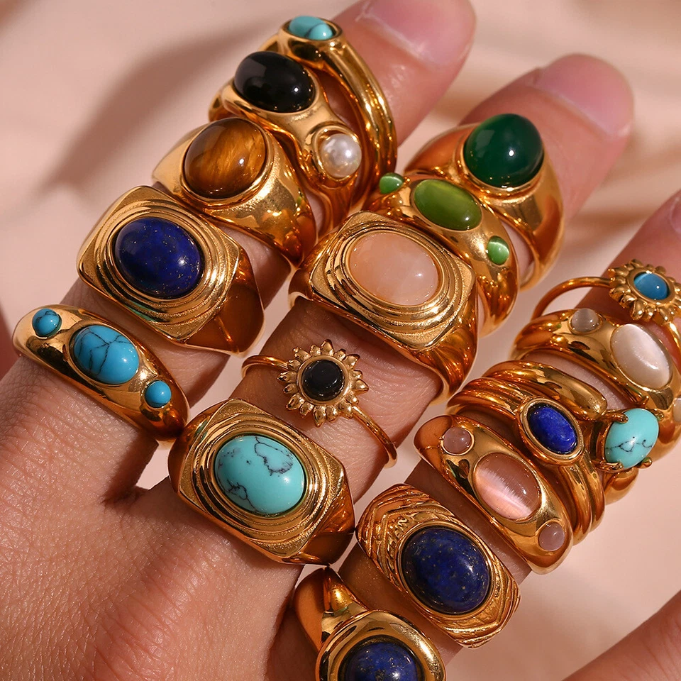 Mujeres Niña Chapado en Oro Grueso Anillo Apilable Nudillo Midi Acero Inoxidable Regalo Foto 2 de 4