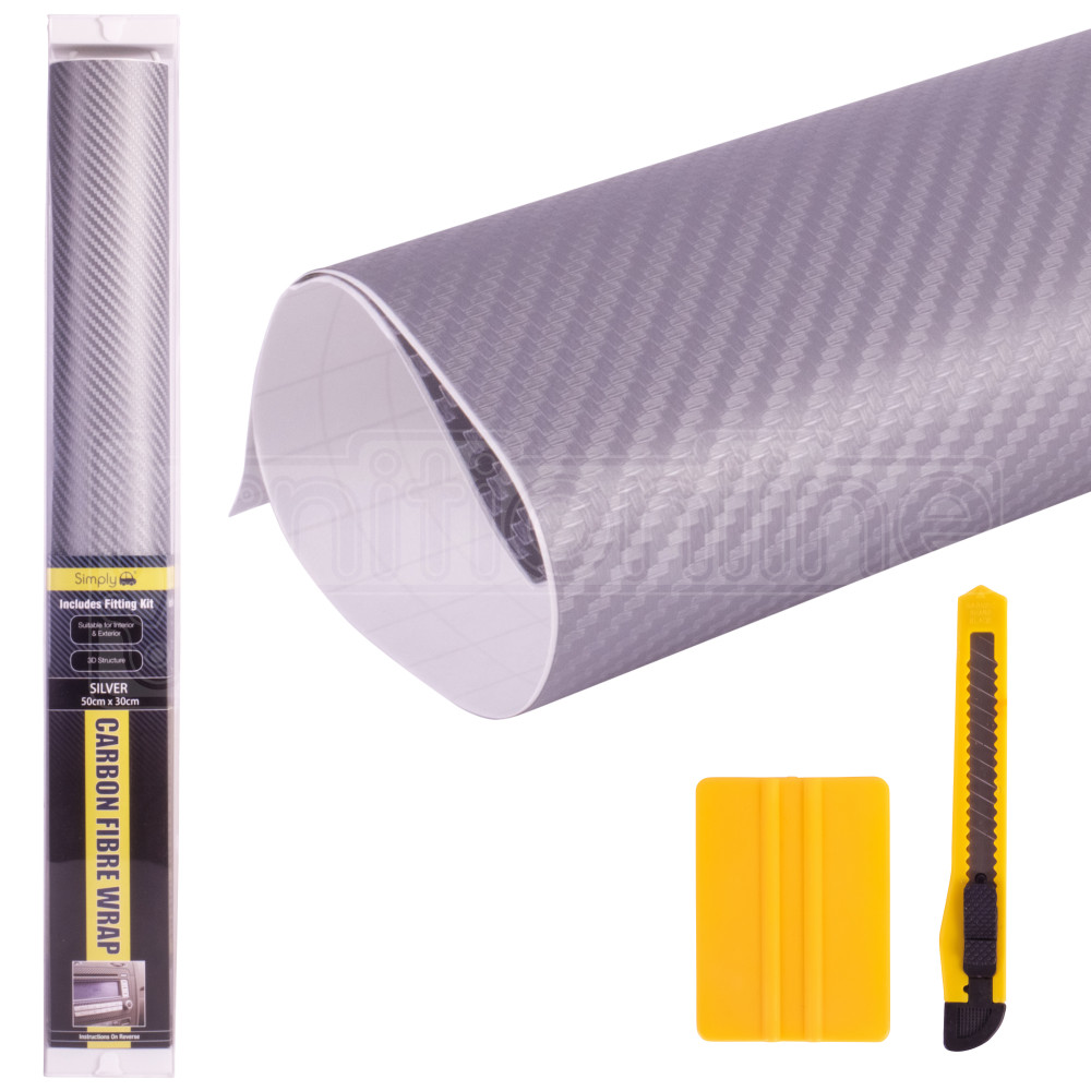 Simply Matt Silver Carbon Fibre Vinyl 3D Car Wrap Film Sticker 50cm x 30cm