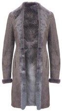 Women's 3/4 Buttoned Grey Merino Shearling Suede Sheepskin Coat