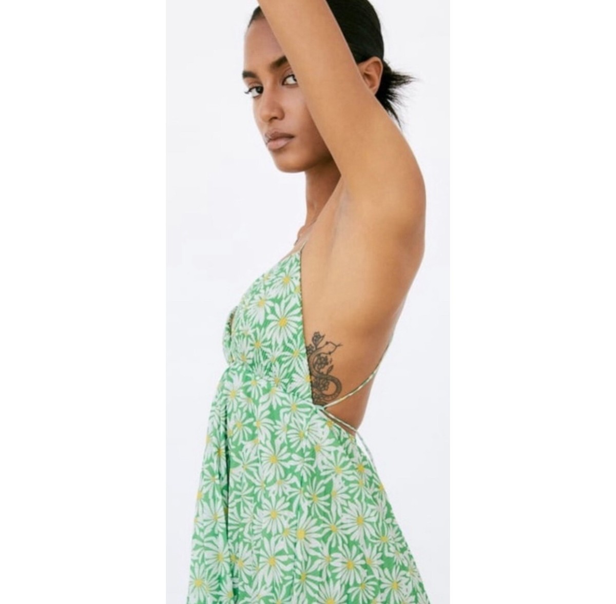 ZARA Green Floral Cut Out Open Back Mini Dress Size L | eBay