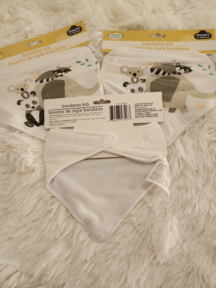 Lote de 3 bandanas animal Angel of Mine bebê recém-nascido 0+ meses novo  - Imagem 2 de 2