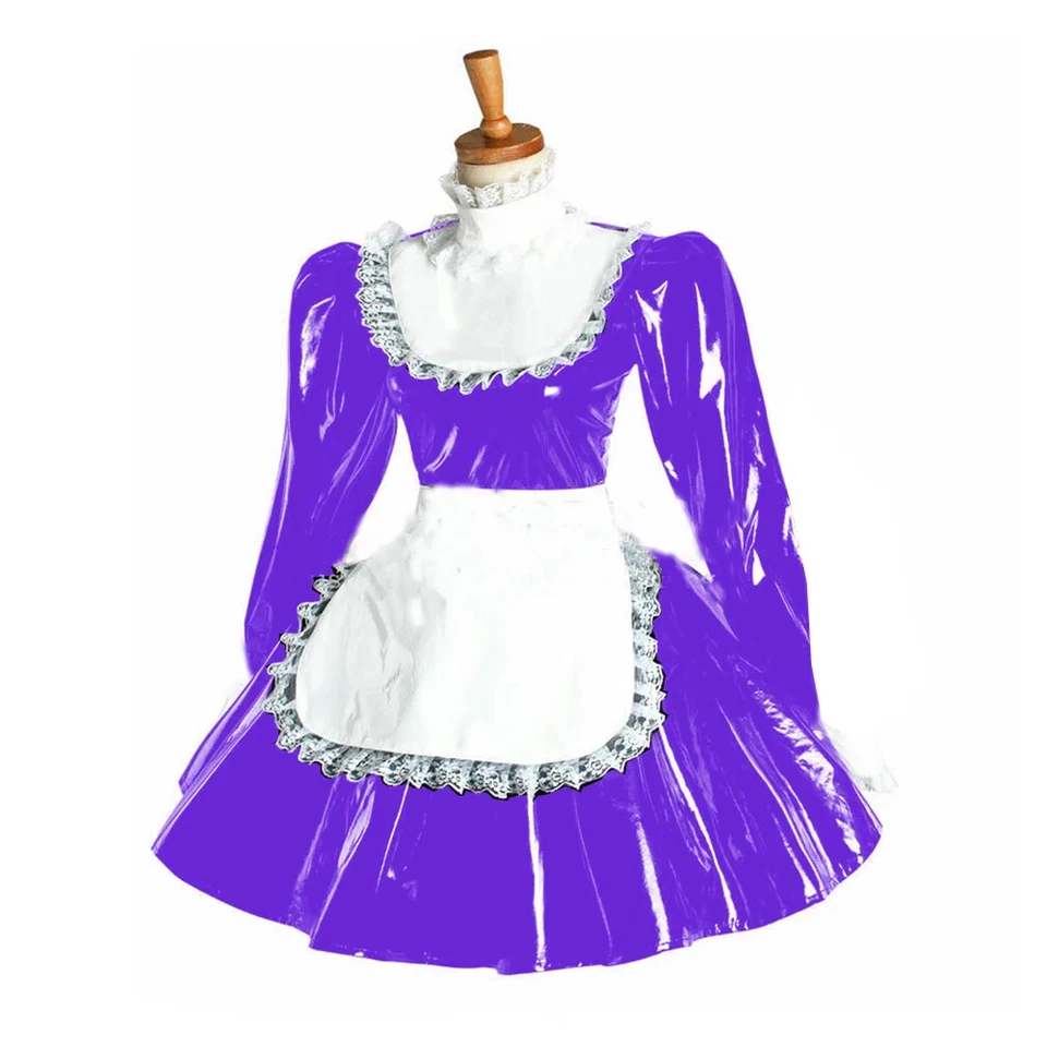 Vestido Sissy Wetlook PVC Lolita Mucama Disfraz Con Delantal de Encaje Adulto Juegos con disfraces Vestido Foto 4 de 4