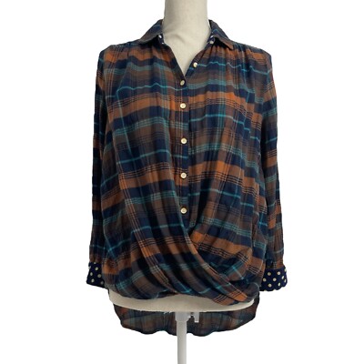 Anthropologie Shirt Isabella Sinclair Womens XS Plaid Long Sleeve Button Front 