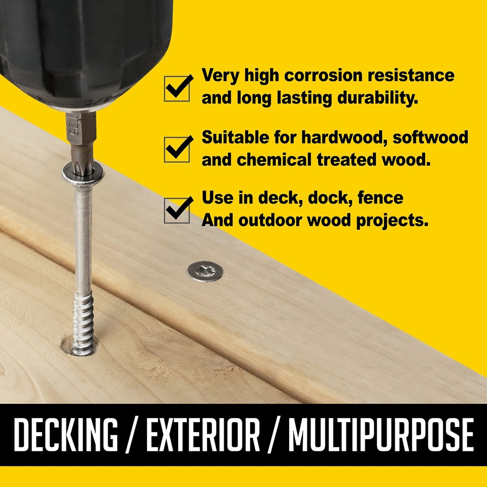 10 x 3 (300 PCS) Stainless Steel Deck Screws 304 with T25 Star Drive