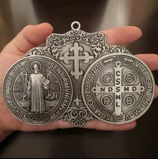 Catholic St Benedict Large Medal 4oz Antique Silver Color
