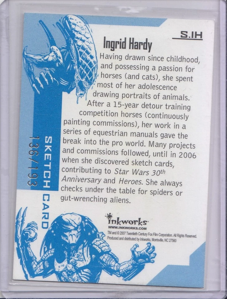 Aliens vs. Predator Requiem Sketch Card By Ingrid Hardy #136/193 Inkworks 2007 - Image 2 of 2
