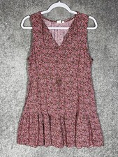 Gap V-Neck Sleeveless Ruffle Pink Floral Mini Dress Womens Size Large Drawstring
