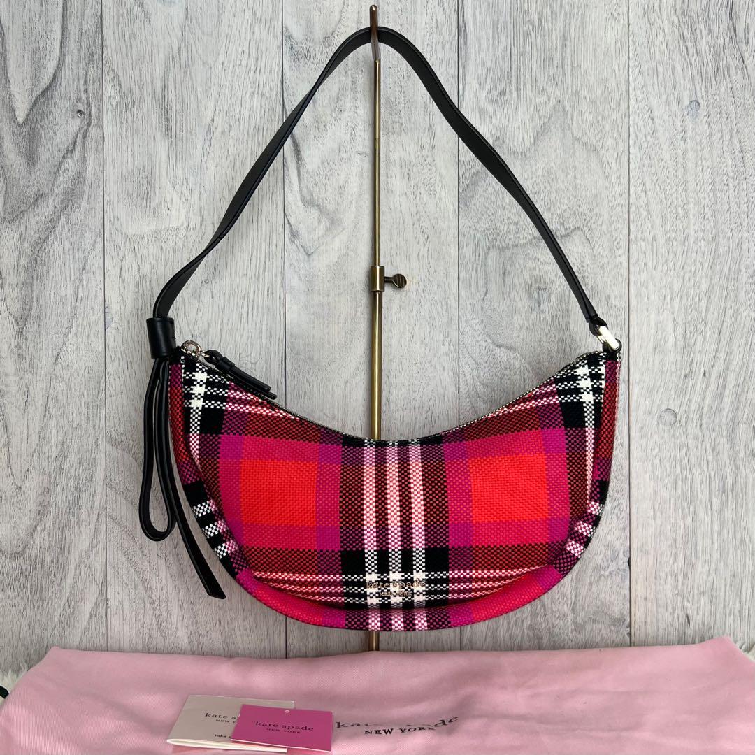 バッグ VAKT. bag / CHECK RED Kate Spade Logo Jacquard Check Shoulder Bag with Dust Bag