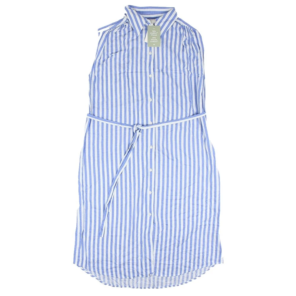 Casual Striped Sleeveless Shirt Dresses